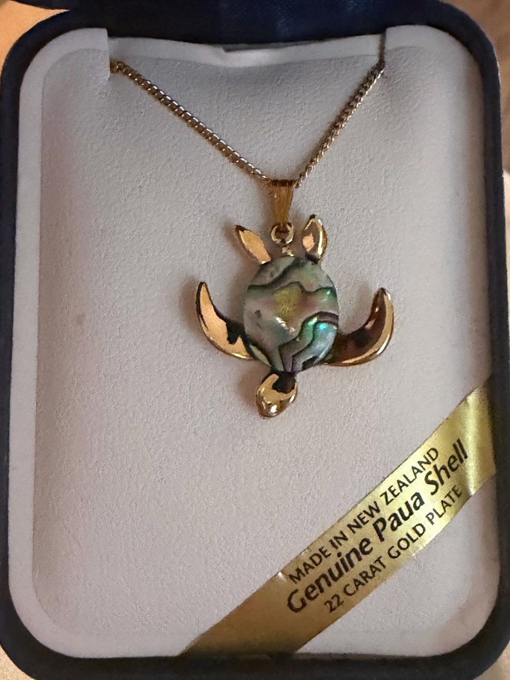 Gold-Plated Turtle Paua Shell Pendant Necklace